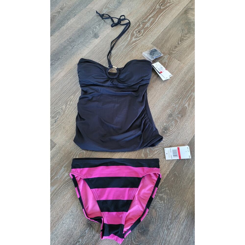 Michael Kors Women's Black Swimsuit Tankini Bikini High Waisted Bottoms XS‎ #17